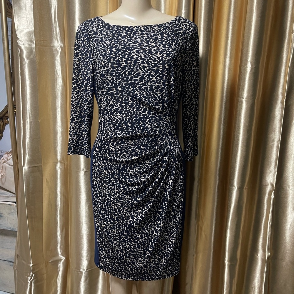 Lauren Ralph Lauren Black and White Patterned Long Sleeve Dress